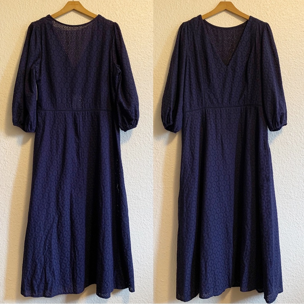 Women's Navy Eyelet Midi Dress